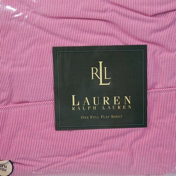 Vintage Lauren Ralph Lauren Full Flat Sheet Cape May Narrow Stripe Pink USA Made - Picture 3 of 9